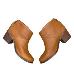 TOMS Women's Leila Tassels Zip Heeled Bootie Size 7 Camel Brown